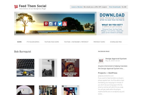 Site using Feed Them Social (Facebook, Instagram, Twitter, Vine, Pinterest, etc) plugin